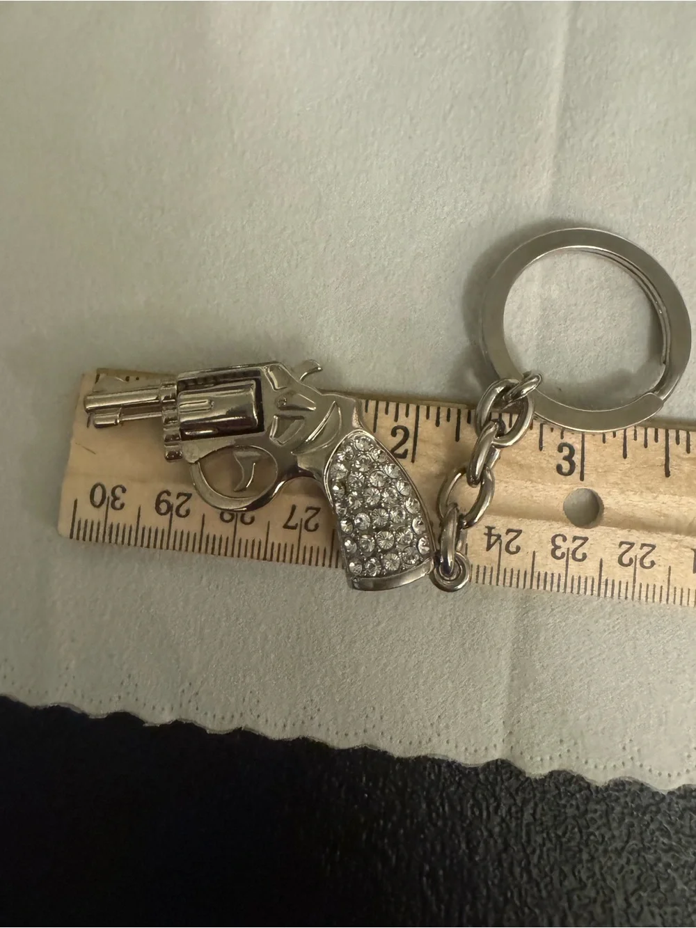 Silver 3D Rhinestone Revolver Keyring Bag Charm